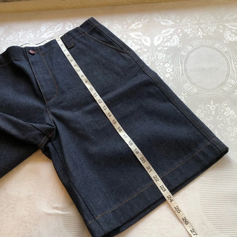 Gucci Dark Blue Raw Denim Jeans Bermuda Shorts Men's Size 52 Front Zip/Button